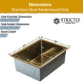 thumbnail image 6 of Strictly Sinks 23 Inch Undermount Kitchen Sink – Gold Single Bowl 16 Gauge Stainless Steel Bar Prep Kitchen Sink Stain Resistant – With 1 Square Disposal Adapter, 1 Strainer Drain & Bottom Grid, 6 of 7