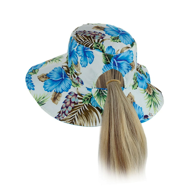 C.C Women's 100% Cotton Crushable Bucket Ponytail Messy Bun Sun Hat Reversible, Size: One Size