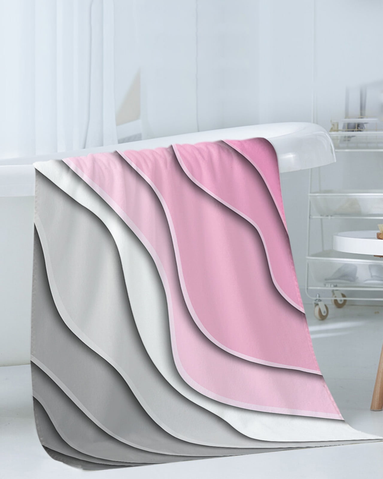 Pink Grey Ombre Bath Towels for Bathroom Set,Luxury Microfiber Towels Gifts for Women,Beach Kitchen Hand Hair Face Towel and Dish Washcloth,Modern Geometric Abstract Aesthetics Cream Towels+Set