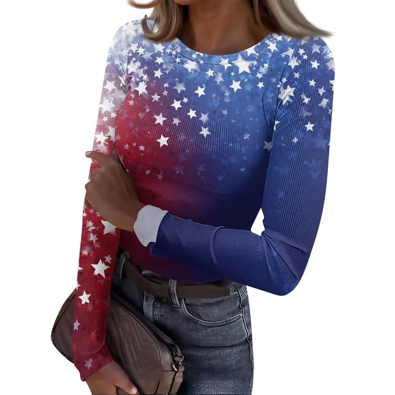 Sewkxo Women’s T-Shirts Sherpa 250th Anniversary American Patriotic 4th Of July Crewneck Pullover Spring Summer Baggy Casual Long Sleeve Shirts,Royal Blue S
