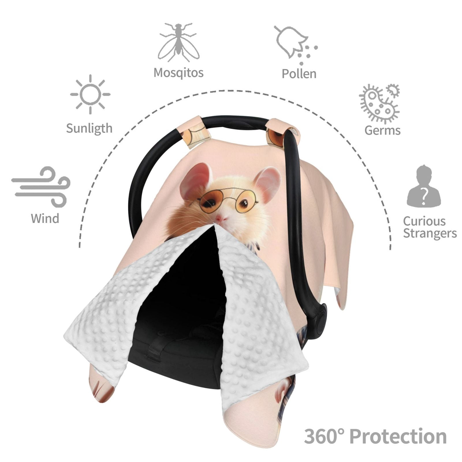 Car Seat Cover Baby - Cute Mouse In Glasses Breathable Infant Car Seat Cover for Baby Carseat, Lightweight Comfort Baby Essentials Must Haves Newborn Stuff for Girl Boy