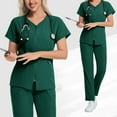 thumbnail image 5 of WULMLEO Womens Scrub Sets 2 Piece Short Sleeve Soft Comfortable Scrubs Outfits Petite V Neck Working Nursing Workwear Tops and Pants Stretch Trendy Medical Nurse Uniform Dark Green L, 5 of 5