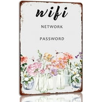 WiFi Password Tin Sign WiFi Network Metal Sign Flower Guest Dragonfly Wall Art Decor For Cafe Bar Office 8x12 Inch
