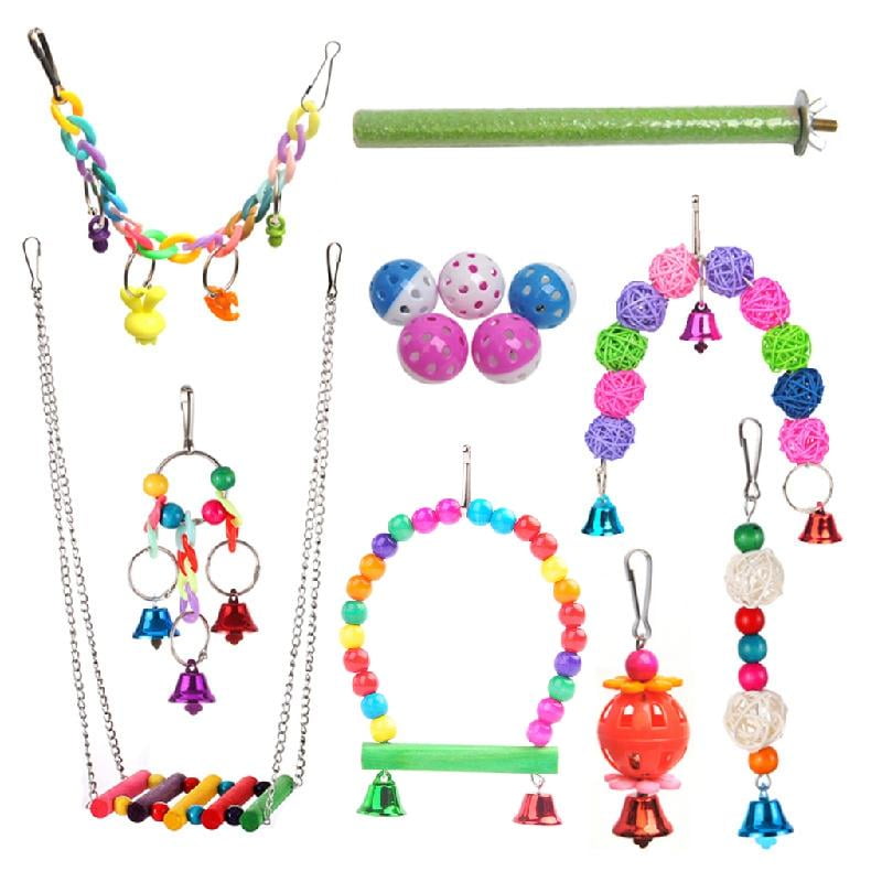 BQBQERT 13 Pack Bird Toy for Parakeets Swing Ladder Wood Perch Bridge Chew Toy Cage Decor Release Boring &