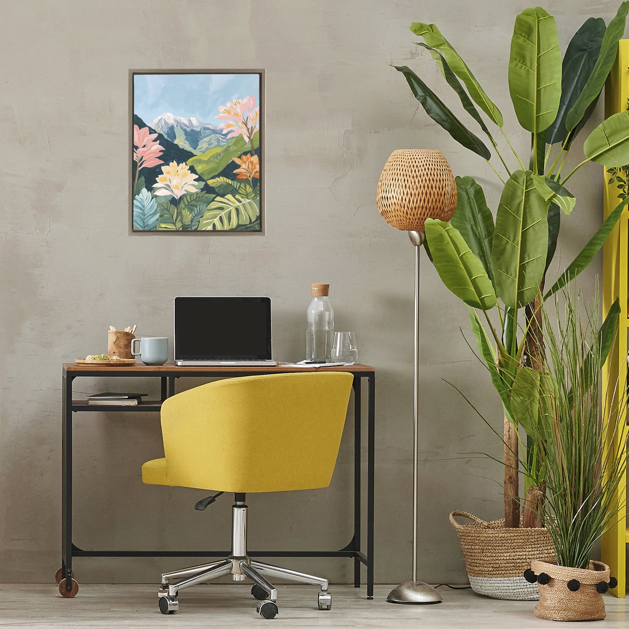 Stupell Industries Tropical Mountain Landscape Brown Framed Floater Canvas Wall Art, design by The Prints Vibe