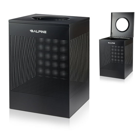 Alpine Black Commercial Trash Can - Large Perforated 40 Gallon Trash Can Open Top, Heavy Duty Garbage Can for Indoor & Outdoor Use, Perfect for Office, Commercial Bathroom, Hotel, Lobby, and Business
