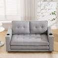 thumbnail image 4 of UHOMEPRO Convertible Futon Sofa Bed, Pull Out Loveseat Sleeper Sofa with Side Pockets and Cup Holders, Comfy 3-in-1 Foldable Sofa Couch, Upholstered Floor Couch for Living Room Apartment, Light Gray, 4 of 10