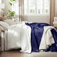 thumbnail image 3 of Moonlight 20015 Plush Sherpa Bed Blanket Super Soft Warm Ultra Cozy Reversible Fleece Twin Navy, 3 of 8