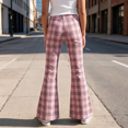 thumbnail image 5 of Resicozy Girls Plaid Flare Pants High Waist School Uniform Y2K Bell Bottoms Back to School Button Trousers with Pockets 5-15 Years Watermelon Red 150, 5 of 10