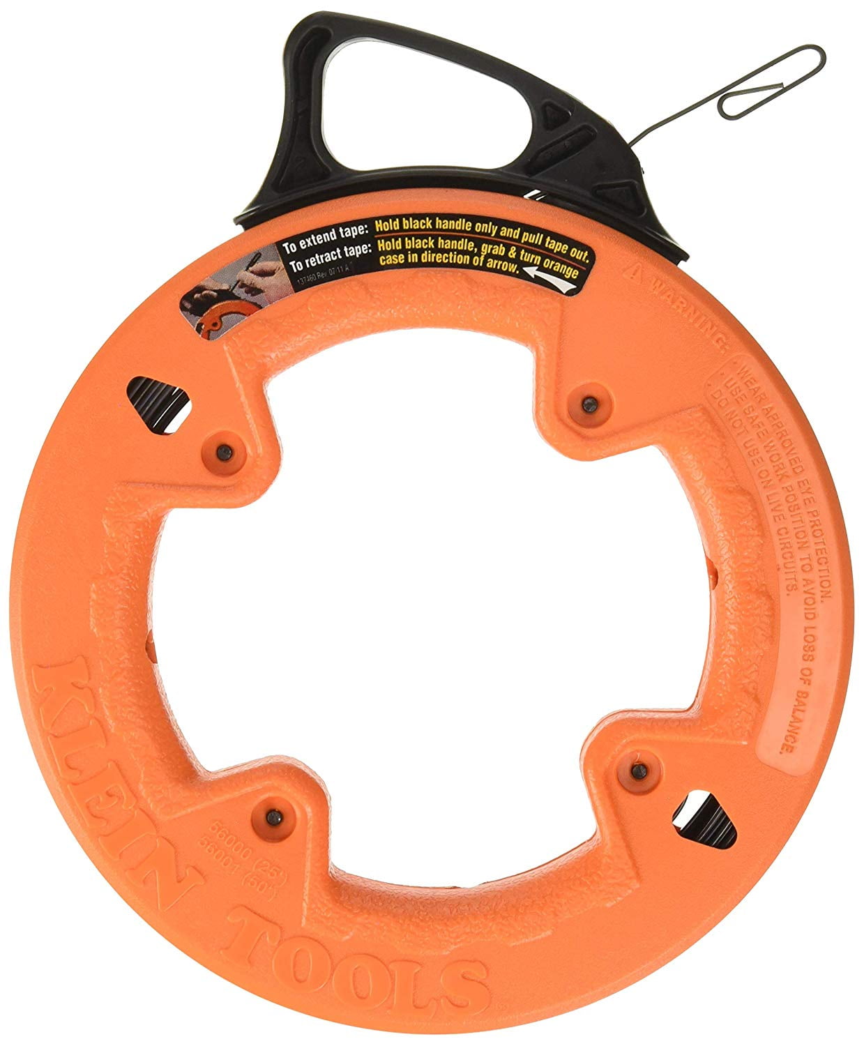 56001 Fish Tape, 50Foot Steel, Great for Heavy Duty Wire Pulls, Laser