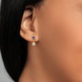 thumbnail image 4 of Gem Stone King 14k Yellow Gold White Created Sapphire and Blue Created Sapphire Two Stone Dangle Earrings for Women (0.78 Cttw, Gemstone September Birthstone, Round 4MM, Round 3MM), 4 of 4