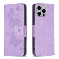 Dteck Butterfly Pattern Case For iPhone 14 Pro,Magnetic Leather Card Wallet Case Kickstand Cover with Wrist Strap for iPhone 14 Pro 6.1-inch,Violet