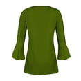 thumbnail image 5 of UAMVSH Tunic Tops for Women Trendy 3/4 Bell Sleeve Shirts Pleated Front V Neck Tees Slim Fit Button down Blouses(X-Large,Army Green), 5 of 5