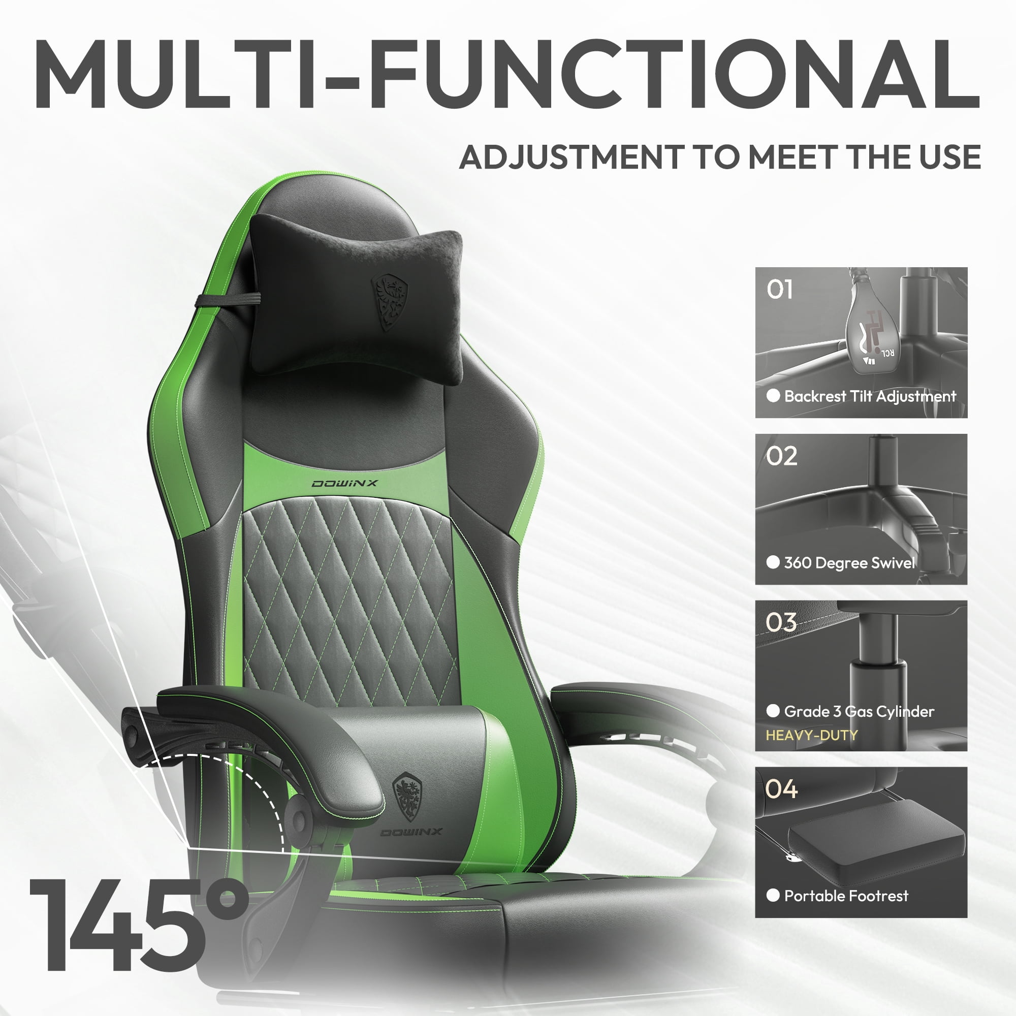 KARXAS Adult Gaming Chair Faux Leather PC Gaming Chair with Footrest and Lumbar Support, Black and Green