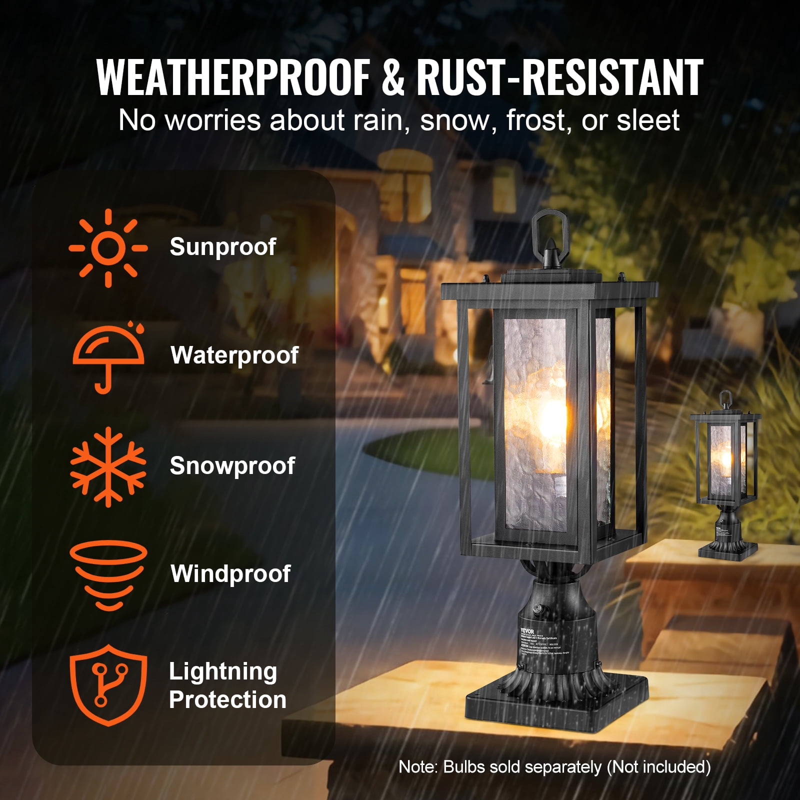 VEVOR 2 Pack Dusk to Dawn Outdoor Post Light, 17.72 in, Waterproof Lamp Post Light Fixtures with 3.5 in Pier Mount Base Glass Shade, Lightning-proof Exterior Pole Column Light