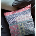 thumbnail image 6 of Flower Castle Patchwork Faux Suede Fabric Throw Pillow in Pink and Teal 18x18, 6 of 9