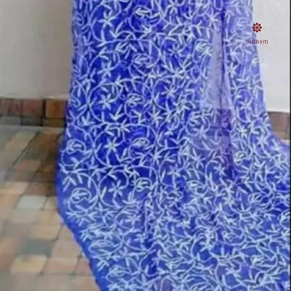 Dark Blue Hand Embroidered Chikankari Saree