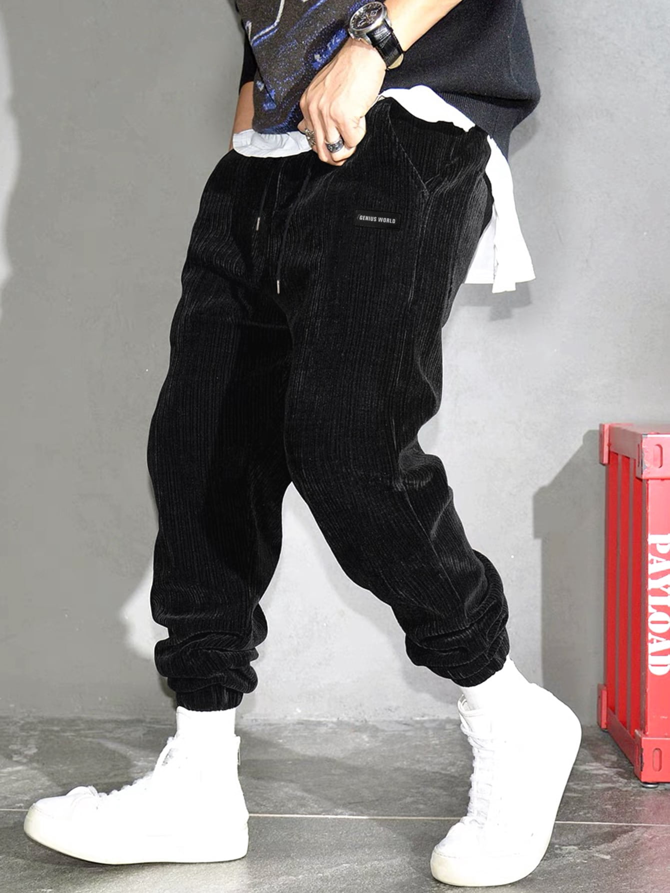 Drawstring Waist Corduroy Pants 