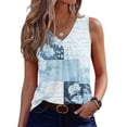 thumbnail image 2 of Women's Tank Tops V Neck Sleeveless Floral Print Loose Fit Casual Basic Summer Blouse for Ladies Light Blue 2XL, 2 of 5