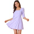 thumbnail image 1 of Vestido de manga abullonada de encaje con cuello cuadrado Allegra K Púrpura XL, 1 of 6
