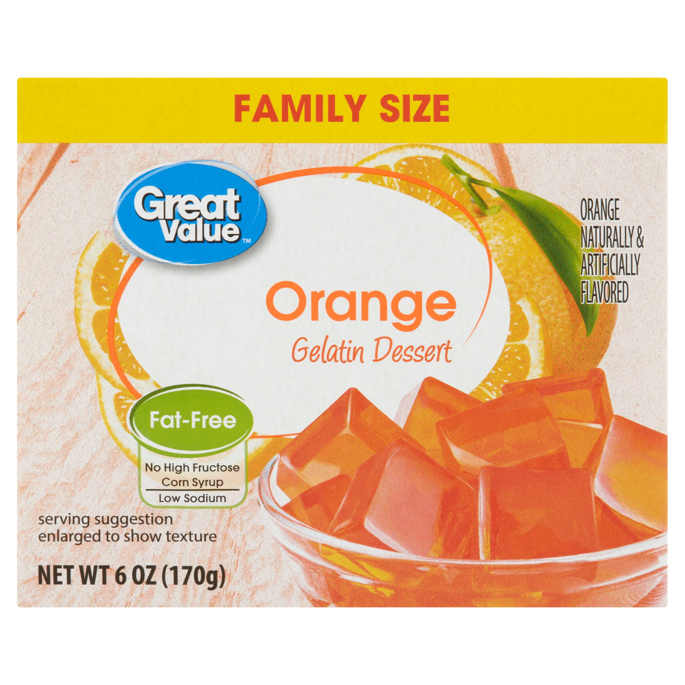 Great Value Gelatin Dessert, Family Size, Orange, 6 oz