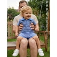 thumbnail image 5 of BemeyourBBs Toddler Baby Boys Summer Clothes Baby Boy Fathers Day Outfits Daddy's Mini Letter Embroidery Zipper-Up Short Sleeve T-Shirts Elastic Waist Plaid Shorts 2Pcs Set, 5 of 9