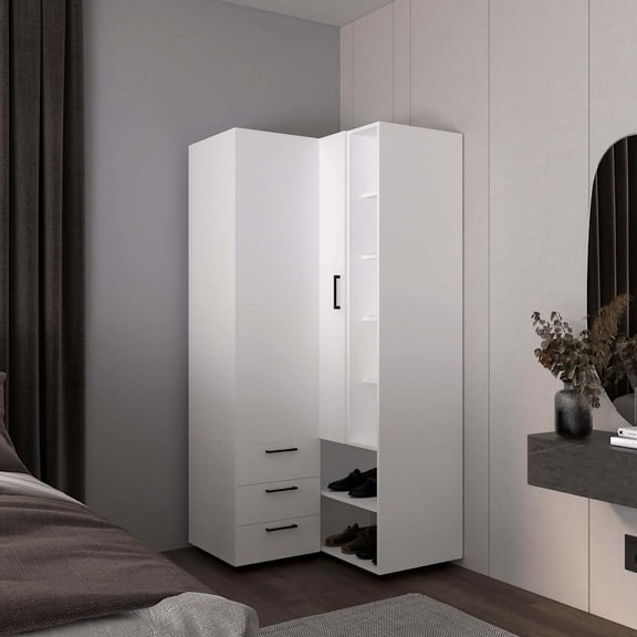 DEPOT E-SHOP DE-CLB11516 Granger Armoire, 1 Door, 3 Drawers, 7 Shelves, 10 Legs, White