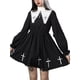 thumbnail image 1 of Vestido evasé de manga larga para mujer, cuello de muñeca con estampado de cruces en contraste XBTCLXEBCO L;Negro, 1 of 7