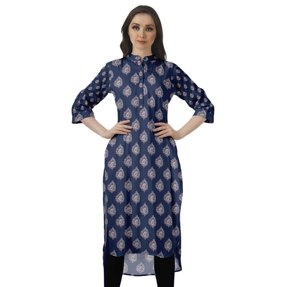 Moomaya Cotton Tunic Roll Up Sleeves Women Printed Kurti Knee Length Summer Kurta