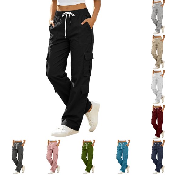 XAOFW Women Cargo Pants Casual Pocket Pants For Women Everyday Wear Breathable Relaxed Fit Work Trousers Trendy Bottoms L