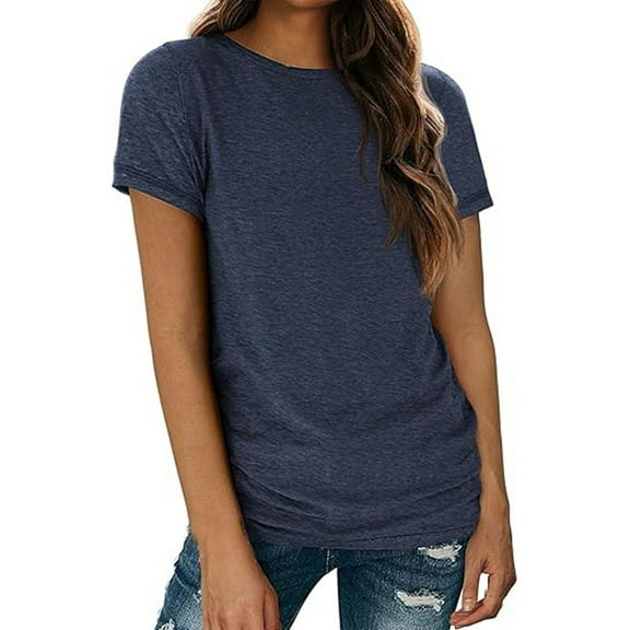 BAODANN Women's Fashion Casual Solid Color Round Neck Short Sleeved T Shirt Top 100 Polyester Shirts Women Women Short Sleeve T Shirt Womens Shirts Casual Exercise Wear for Women Yoga Shirts Women