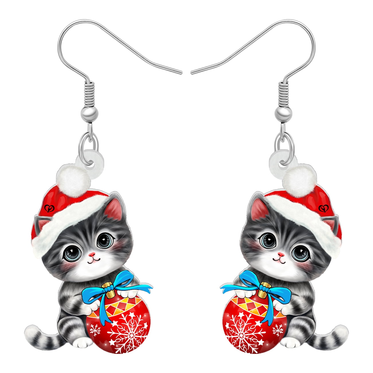 Acrylic Cute Christmas Cat Earrings Pets Animals Dangle Jewelry For Women Charm Holiday Party Gifts