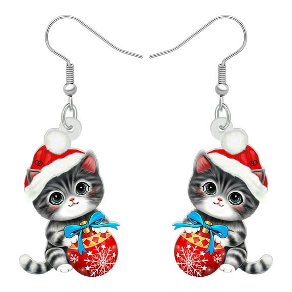 Acrylic Cute Christmas Cat Earrings Pets Animals Dangle Jewelry For Women Charm Holiday Party Gifts