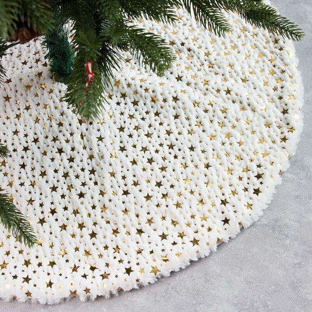 Falda de árbol de Navidad de felpa, falda de árbol de Navidad, manta de nieve, falda de árbol de Navidad, falda de árbol de Navidad para decoraciones navideñas navideñas (90 cm, blanco) JAMW Sencillez