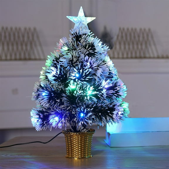 Artificial Christmas Tree with Lights, USB Powered Christmas Tree, 17.7 Inch Small Pre Lit Artificial Christmas Tree with Snowflake Ornaments for Home Office Party Indoor Outdoor Decor