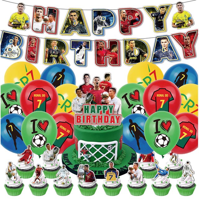 Ronaldo Football Happy Birthday Party Decorations Banner Balloons Cake Topper