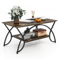 thumbnail image 1 of Giantex 2-Tier Industrial/Modern Coffee Table, Rectangular Cocktail Table, Accent Table w/ Arched Metal Frame, Dark Brown, 1 of 8