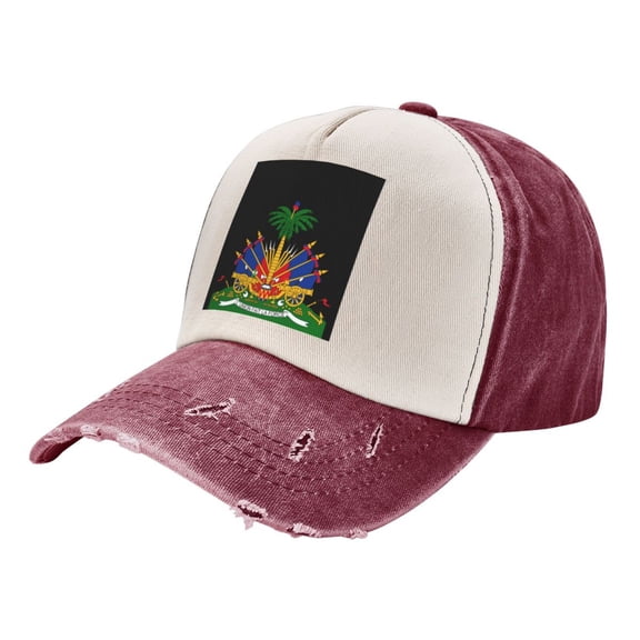 Men Women Haiti Coat Of Arms Distressed Twill Cotton Baseball Cap Vintage Adjustable Dad Hat