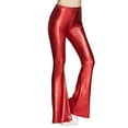 thumbnail image 2 of IBTOM CASTLE Women Metallic Wide Leg Pants High Waist Stretchy Bell Bottom Flared Trousers 70s Disco Dance Party Leggings Clubwear M Red, 2 of 6