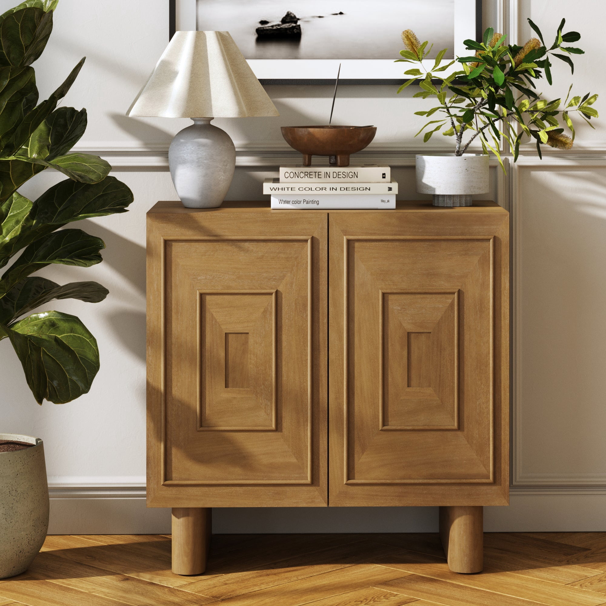Nathan James Kova Natural Cane Rattan Doors Accent Cabinet with