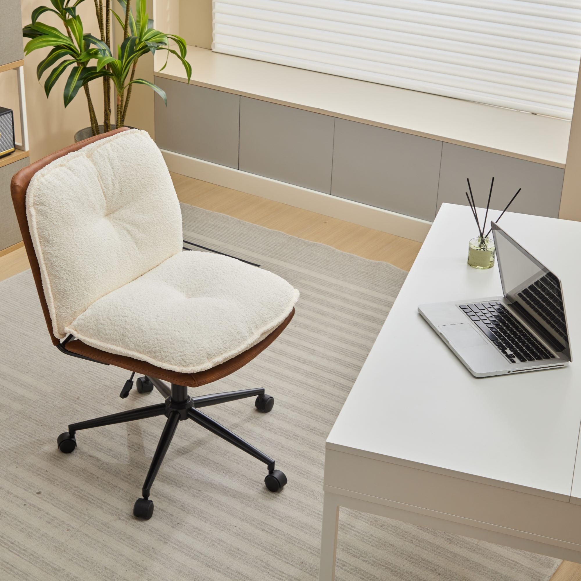 GVN Cross Chair with Wheels, Elegant Design Computer Chair, Adjustable Height 360° Rolling Swivel Home Office Chair for Small Space, Dressing Room, Living Room, White GVN Cross Chair with Wheels, Elegant Design Computer Chair, Adjustable Height 360° Rolling Swivel Home Office Chair for Small Space, Dressing Room, Living Room, White