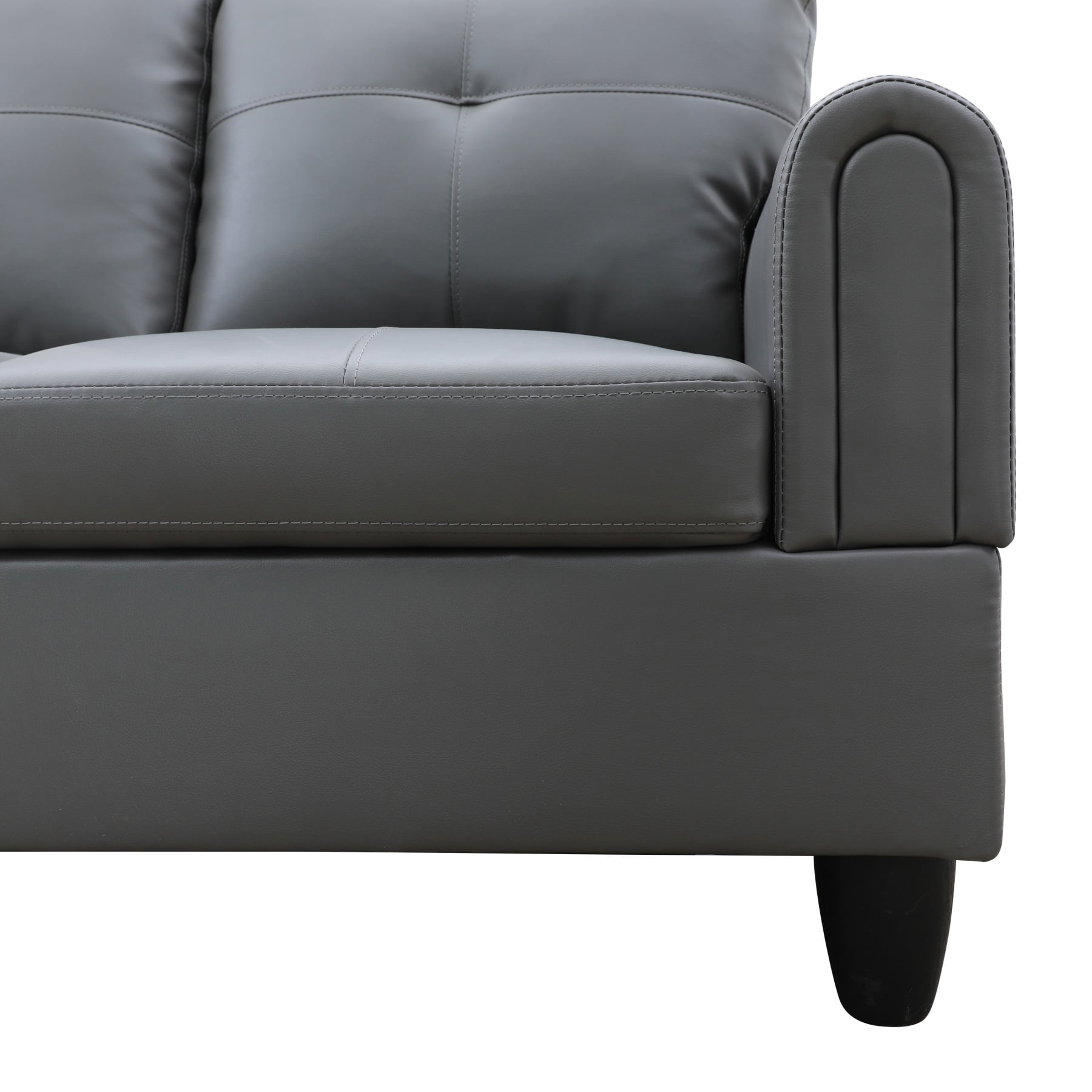 Hommoo Faux Leather L Shaped Sectional Couch and Sofa Set, Modern Living Room Furniture Set, Left Side, Dark Grey