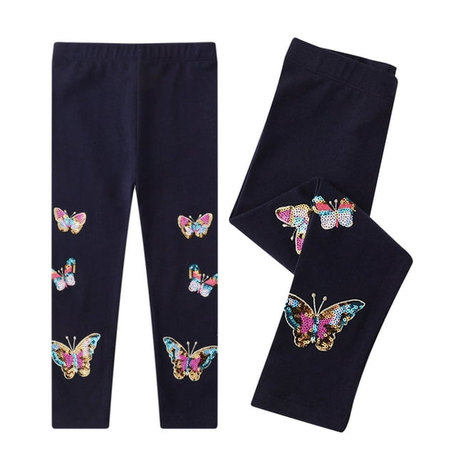 Girls Butterfly Embroidered Leggings Toddler Spring Autumn Outside Bottoms Kids Comfortable Long Pants 2-7Y Versatile Spring Fall Trousers