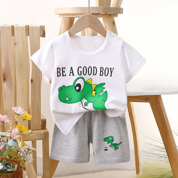 Amidoa Boys 2 Piece Outfits Summer Clothes Short Sleeve Print Soft T Shirts and Casual Shorts Kids Clothing Sets Multicolor Size 2T