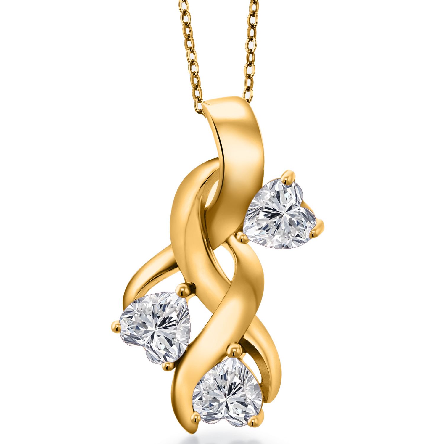 Gem Stone King 18K Yellow Gold Plated Silver Lab Grown Diamond Pendant Necklace for Women | 1.32 Cttw | Gemstone April Birthstone | Heart Shape 5MM | With 18 inch Chain
