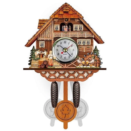 Cuckoo Clock, Wooden House Scene, Handmade Bird Wall Clocks, Battery-Operated Pendulum Quartz Clock, Home Decor Type 11