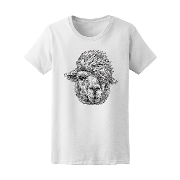Black And White Lama With Bangs T-Shirt Women -Image by Shutterstock, Female XX-Large