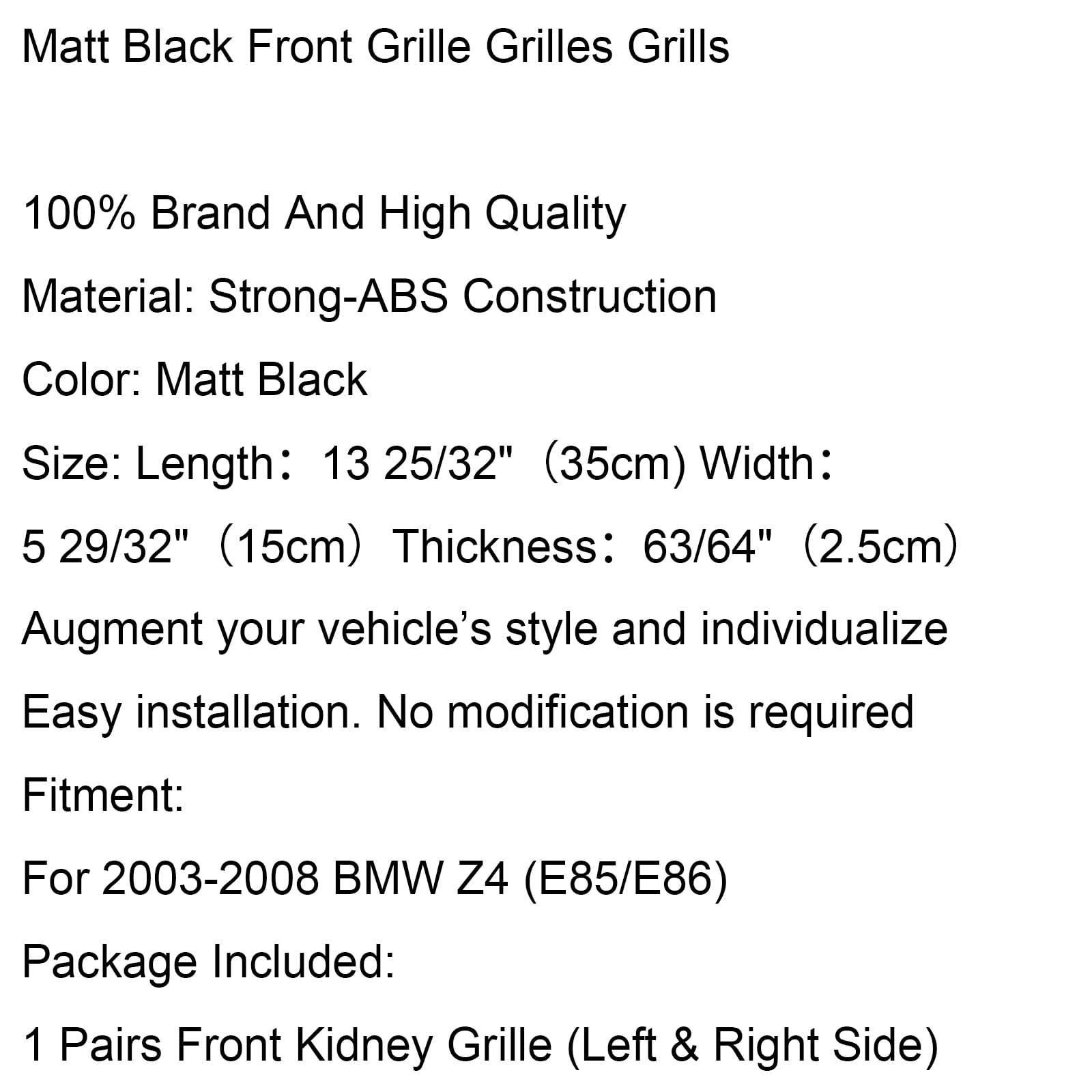 Matte Black Front Bumper Sport Kidney Grille Grill For BMW Z4 E85 E86 03-08 BS2