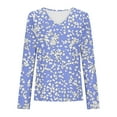 thumbnail image 5 of JUSLIO Tops for Women Relaxed Fit Graphic Shirts Irregular Print Long Sleeve V Neck Shirts Blue S, 5 of 5