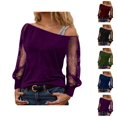 thumbnail image 1 of Womens Glitter Tops 2026 Spring Fashionable Y2K Long Sleeve Off Shoulder Mesh T Shirt Going out Tops Rave Outfit, 1 of 4